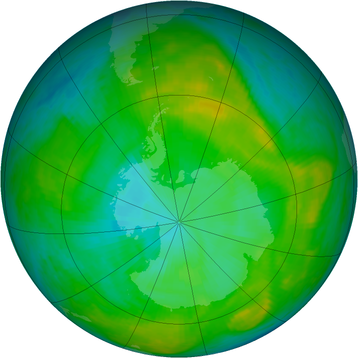 Antarctic ozone map for 25 January 1980